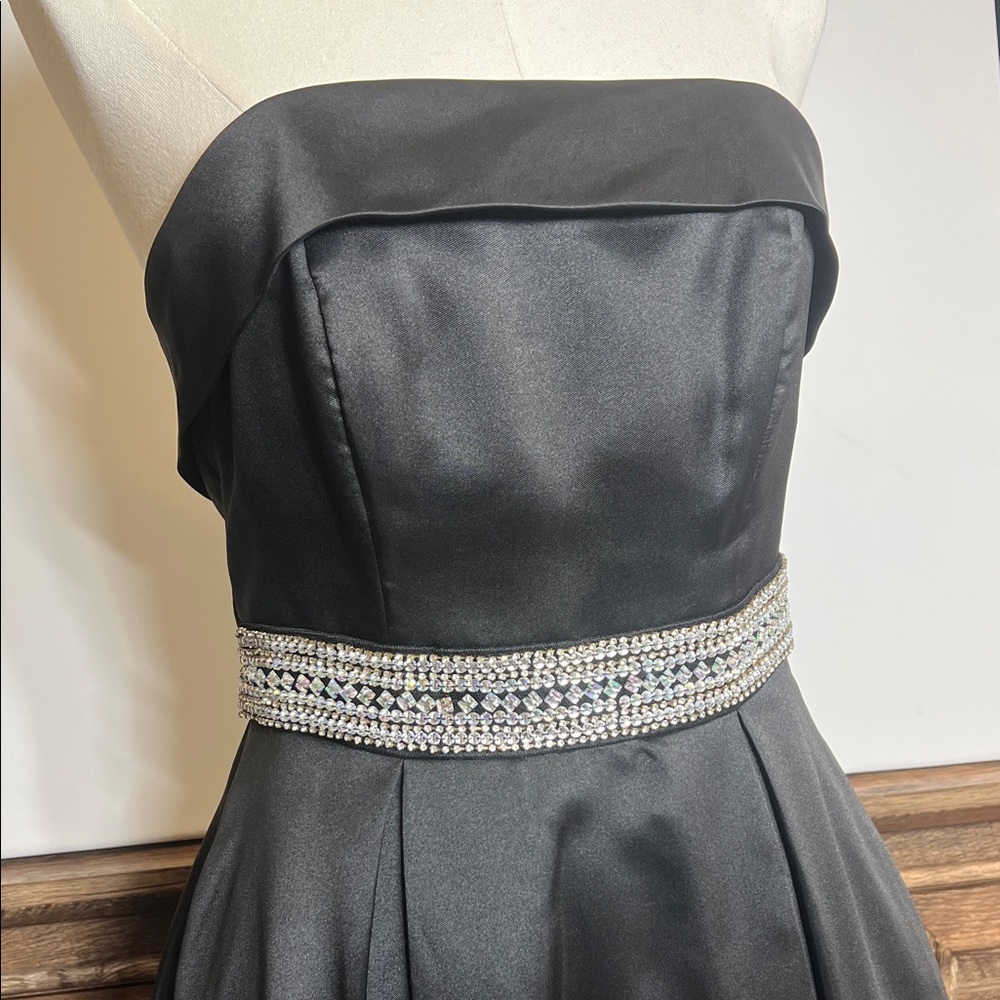 B Darlin Black Prom Gown with Glittering Silver Accent - Picture 2 of 9